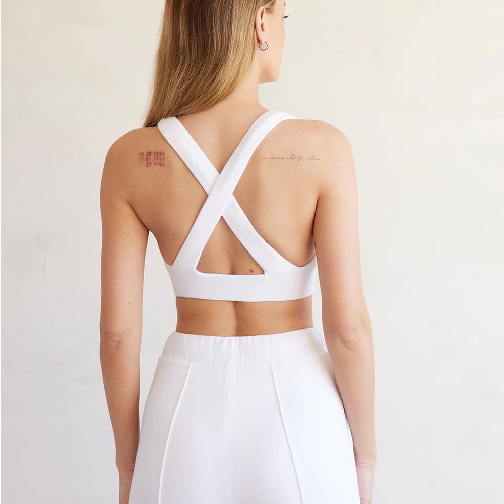 Carbon38 White V-Neck Cross Back Bra in French Terry NWT SZ L - Picture 2 of 7